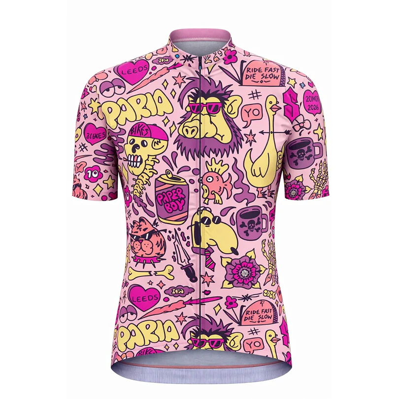 PARIA Paperboy Cycling Jersey Pink Graphic Club Fit