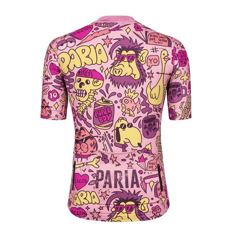 PARIA Paperboy Cycling Jersey Pink Graphic Club Fit - Image 2